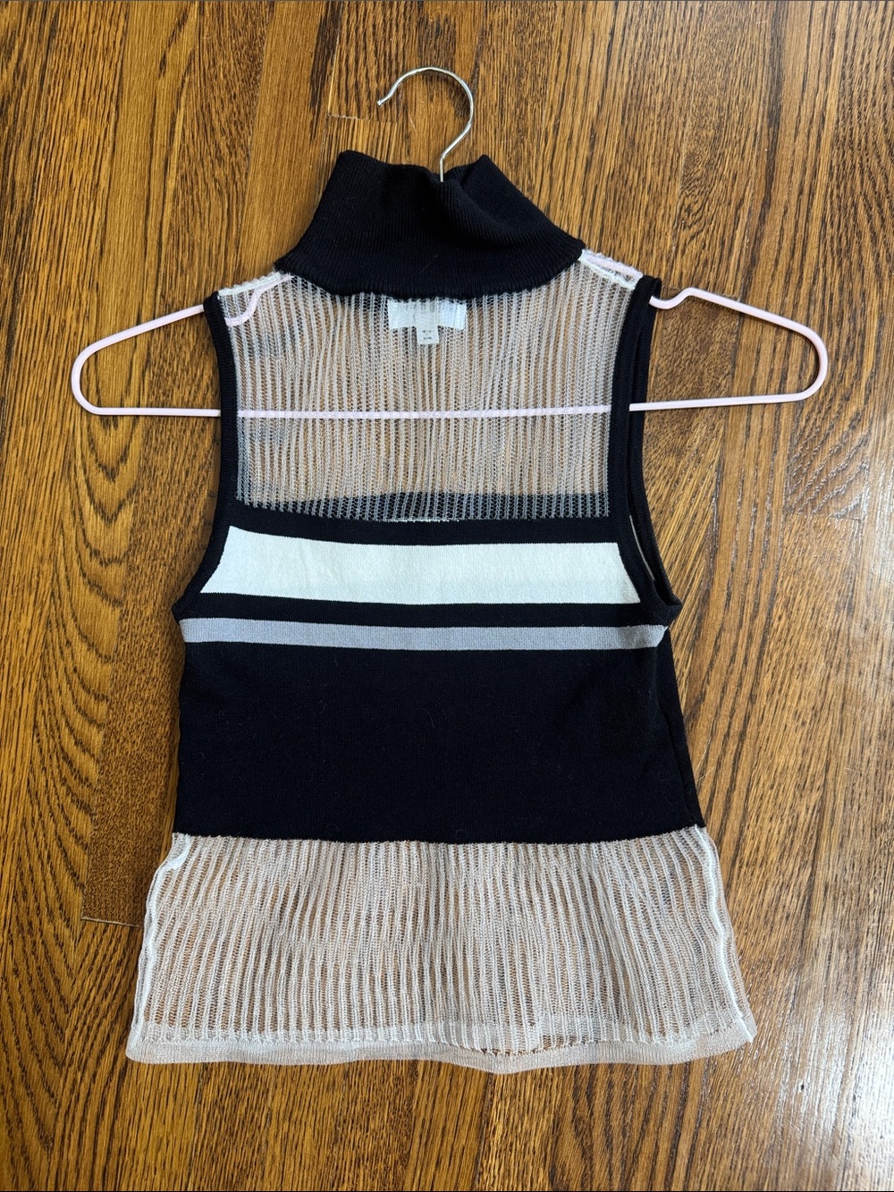 Sleeveless Mock Neck Mesh-Panel crop Top in Black and White